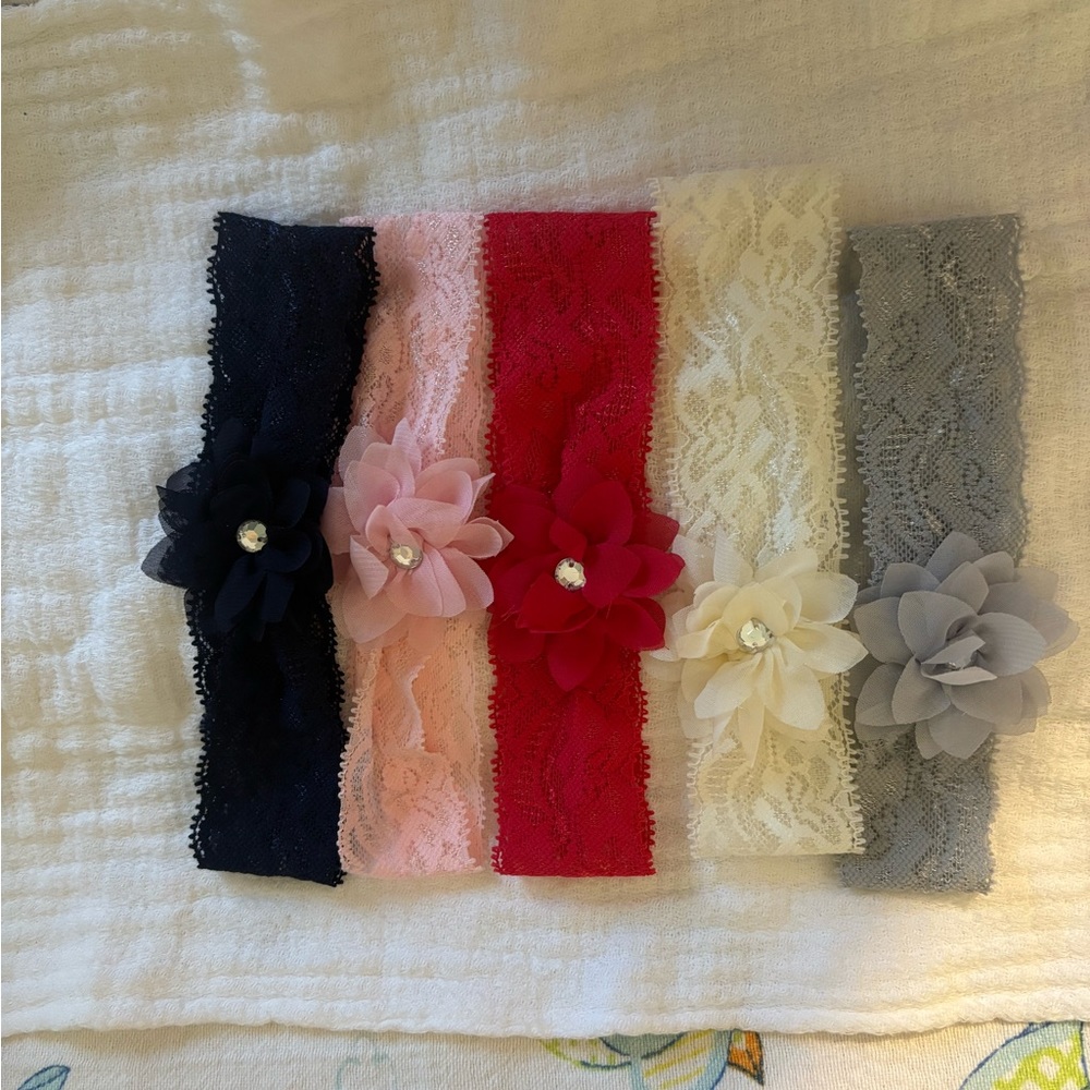 Set of five baby girl lace floral headbands